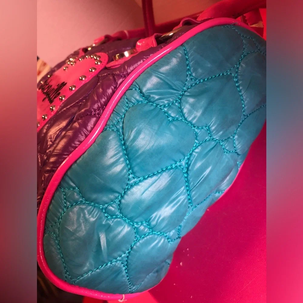 Betseyville Rare Quilted Studded Bag Pink Heart Aquamarine Purple WomenAccessory